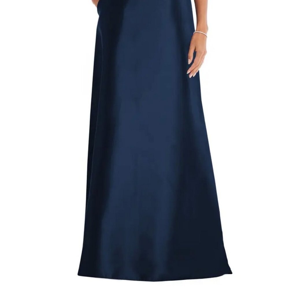 Alfred Sung Midnight Blue Off the Shoulder Satin Gown D811s - Picture 2 of 4